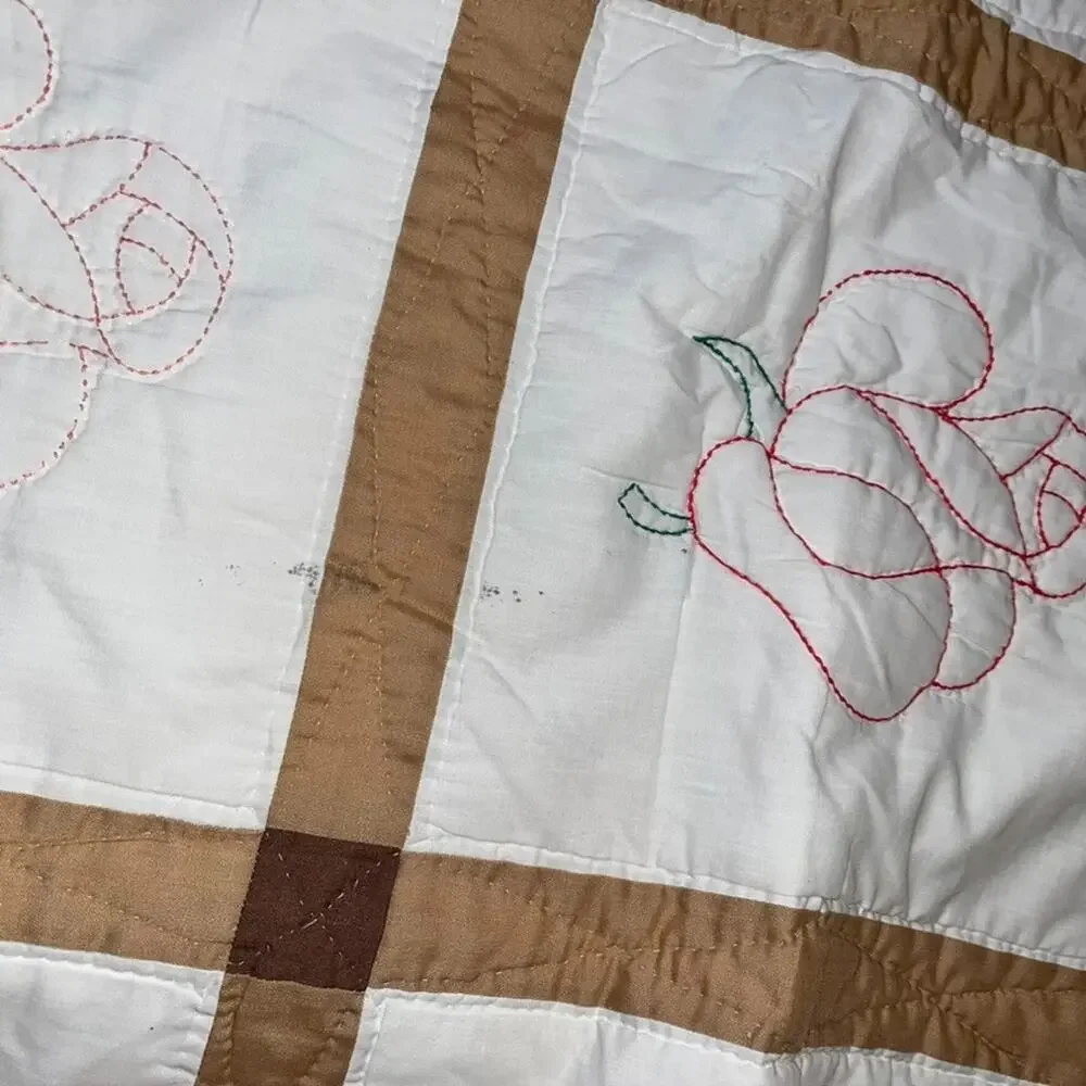 Vtg Queen Quilt Embroidered Rose Motif Patchwork Made By Arline Myers 109x38